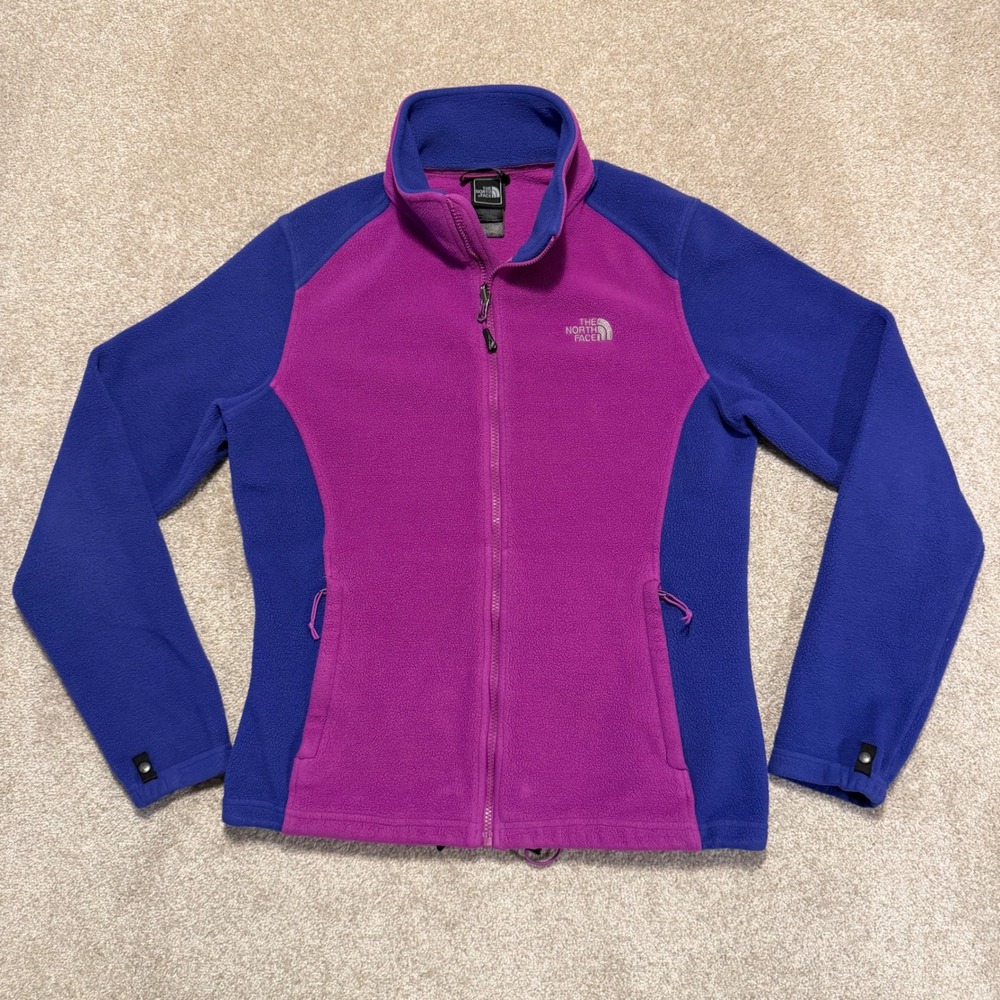 The North Face Fleece Jacket Womens Large Purple Blue Colorblock FlashDry A37H